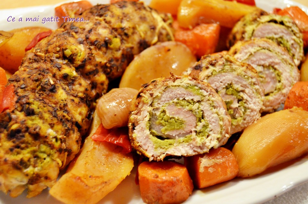 rulada de porc cu mazare pe pat de legume 1
