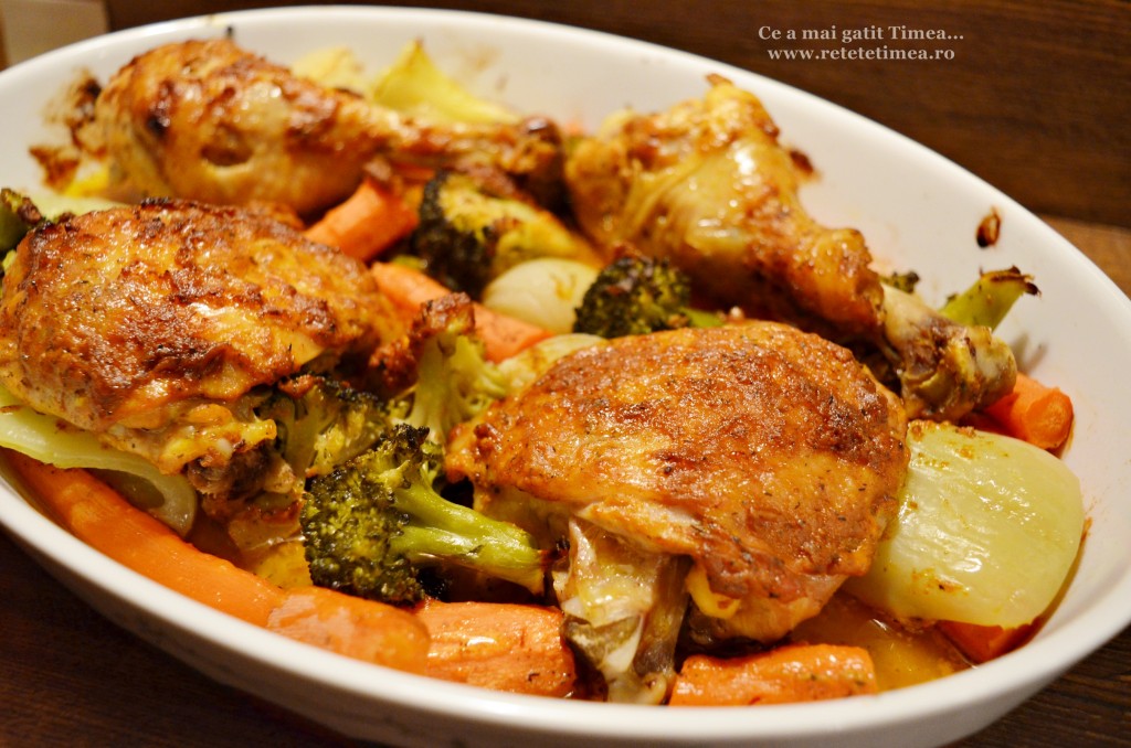 pulpe de pui cu mustar cu legume la cuptor
