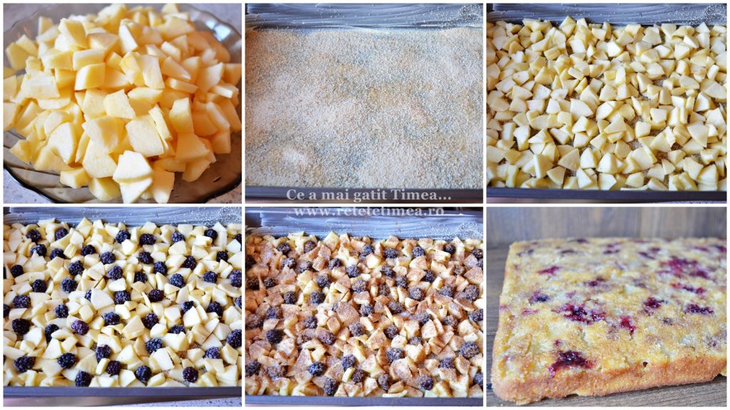 mod de preparare prajitura rasturnata cu mure si mere